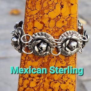 Vintage Mexican sterling silver Floral bracelet handmade 8.25"